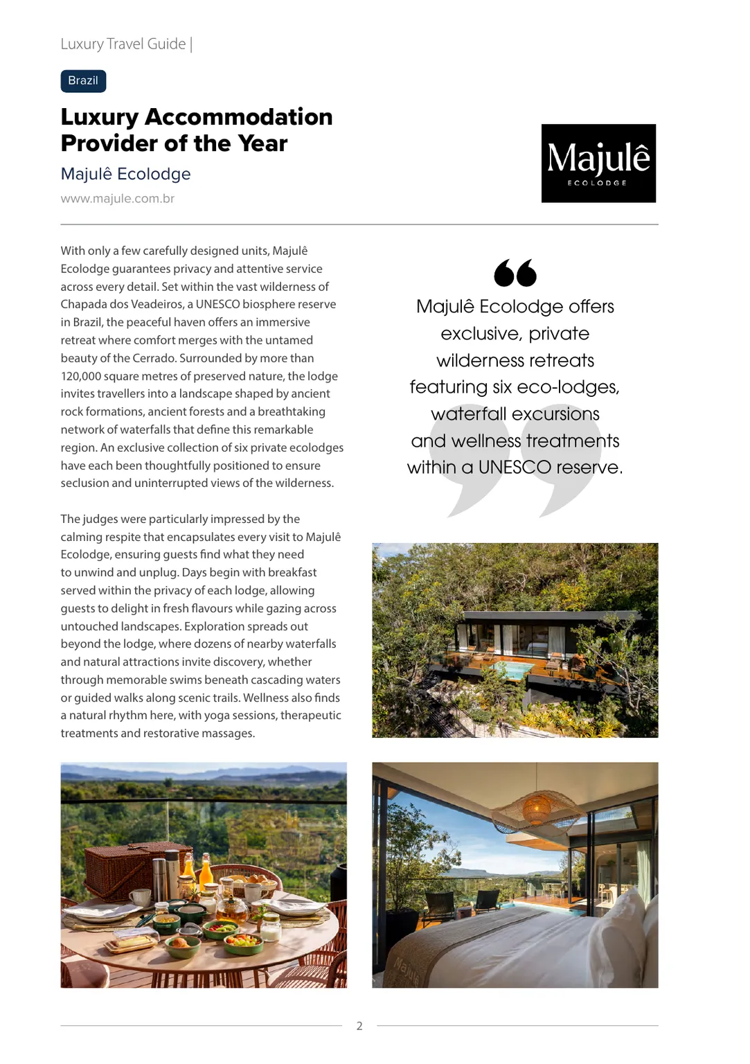 Majulê Ecolodge — Luxury Accommodation Provider of the Year, Luxury Travel Guide